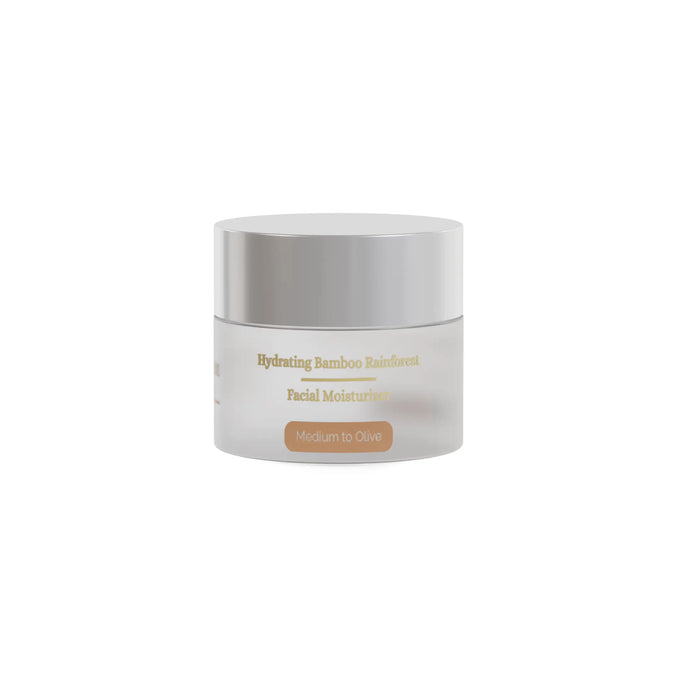 A single Wagner MacKenzie Skincare Hydrating Bamboo Rainforest Facial Moisturizer is showcased. The packaging features a white frosted jar with a silver lid. The label specifies the formulation for 
